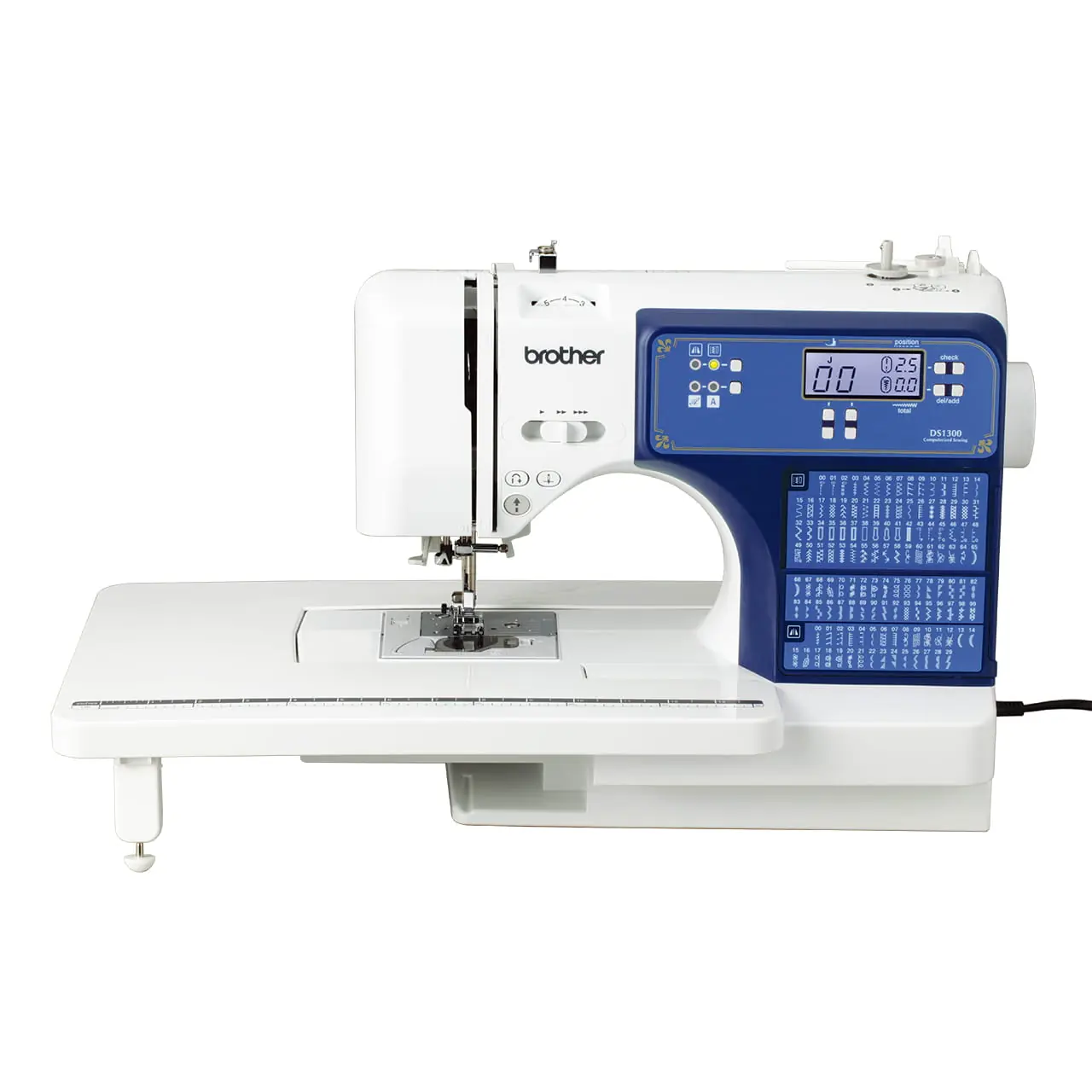 Brother DS1300 Computerised Sewing Machine | 130 Built-In Stitches | 8 One-Step Buttonholes | Wide Table & Hard Cover, view 2