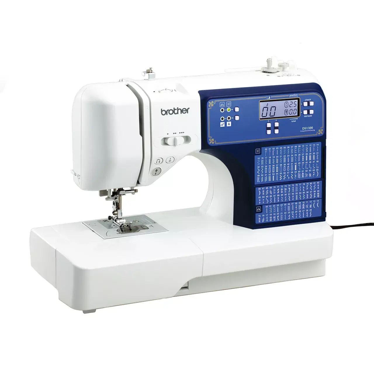 Brother DS1300 Computerised Sewing Machine | 130 Built-In Stitches | 8 One-Step Buttonholes | Wide Table & Hard Cover