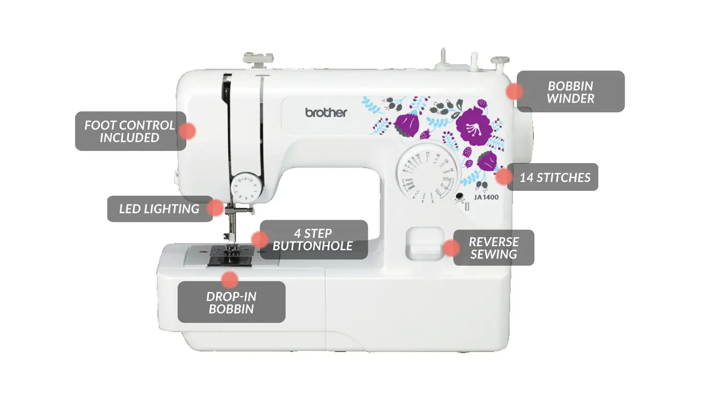 Brother JA1400 | Mechanical Sewing Machine | 14 Built-In Stitches | 4-Step Buttonhole & LED Light, view 2