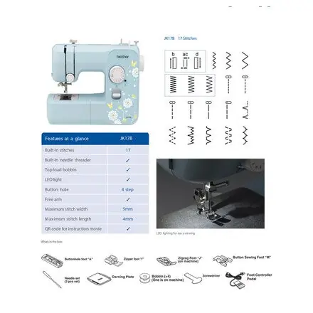 Brother JK17B | Mechanical Sewing Machine | 17 Built-In Stitches | Needle Threader & Quick-Set Bobbin, view 5