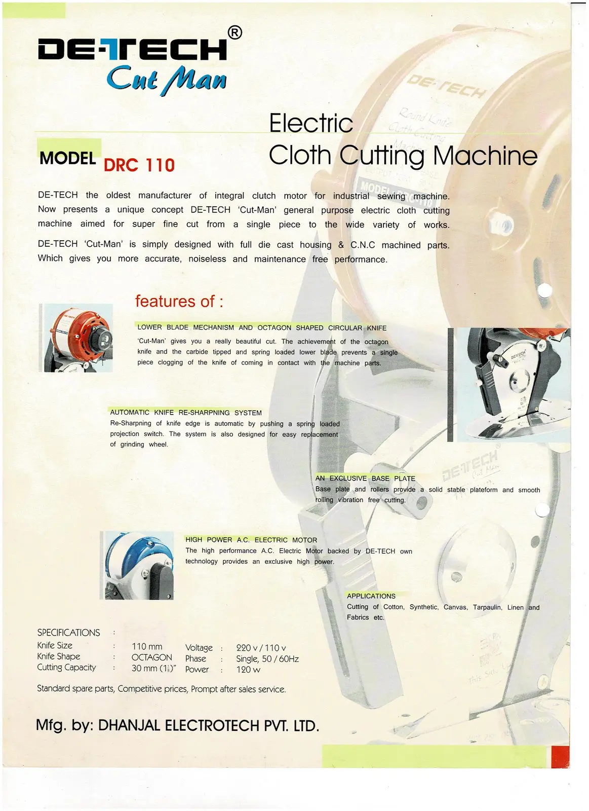 De-Tech Cut Man DRC-110 | 110 mm Round-Knife Cloth Cutting Machine | 30 mm Capacity | 120 W Motor, view 3