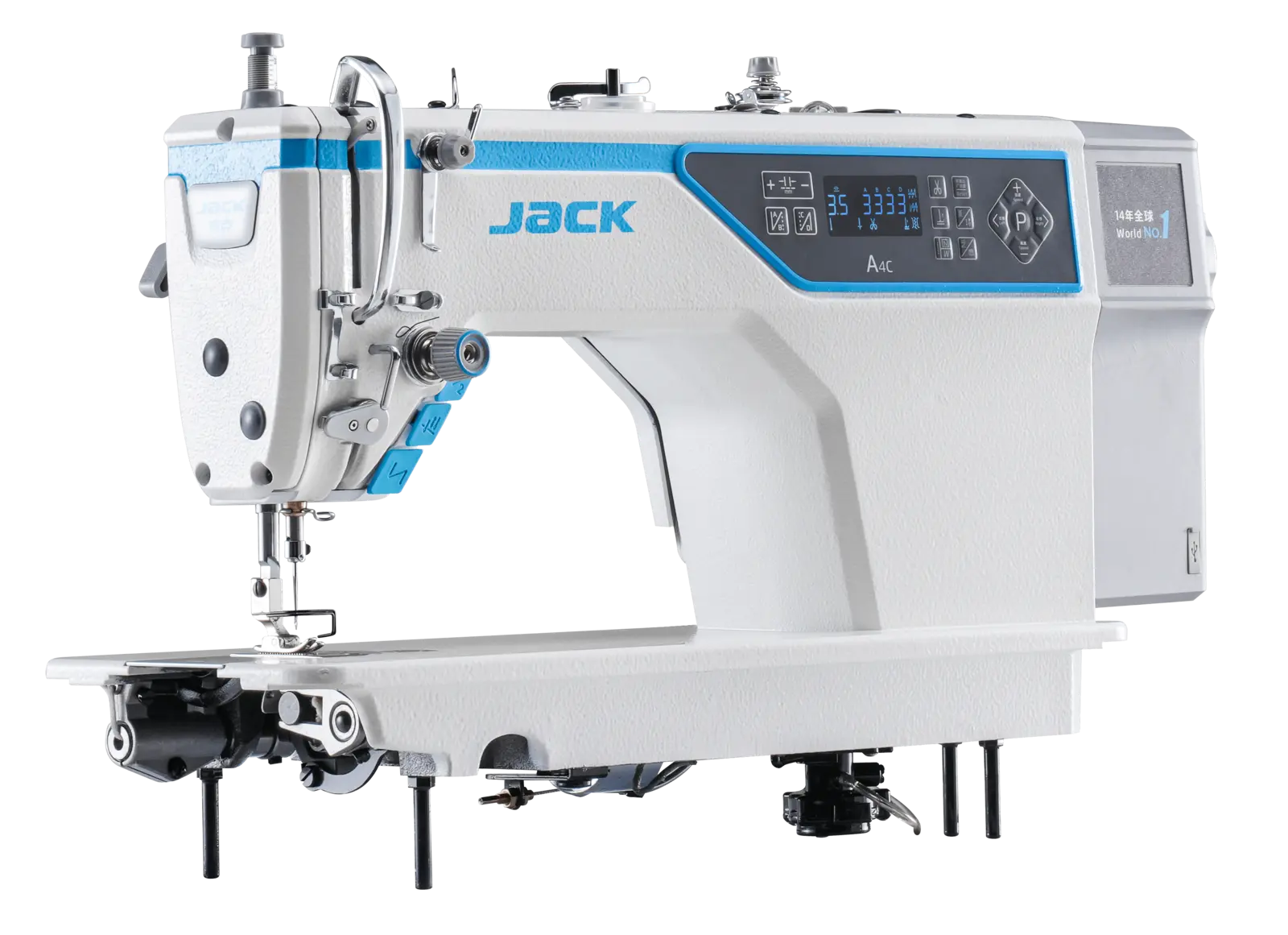 Jack A4C Computerised Industrial Lockstitch Machine | Auto Trimmer, Digital Bartack & Foot Lift | Stand & Table