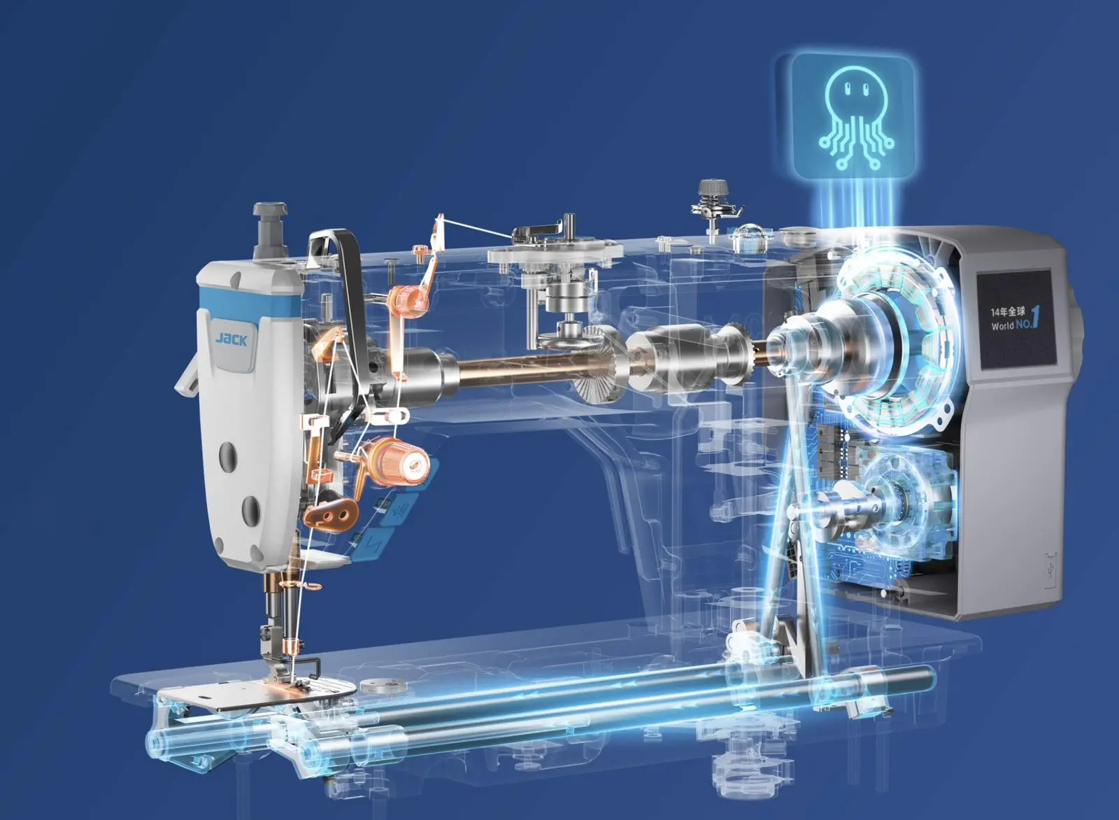 Jack A4C Computerised Industrial Lockstitch Machine | Auto Trimmer, Digital Bartack & Foot Lift | Stand & Table, view 2