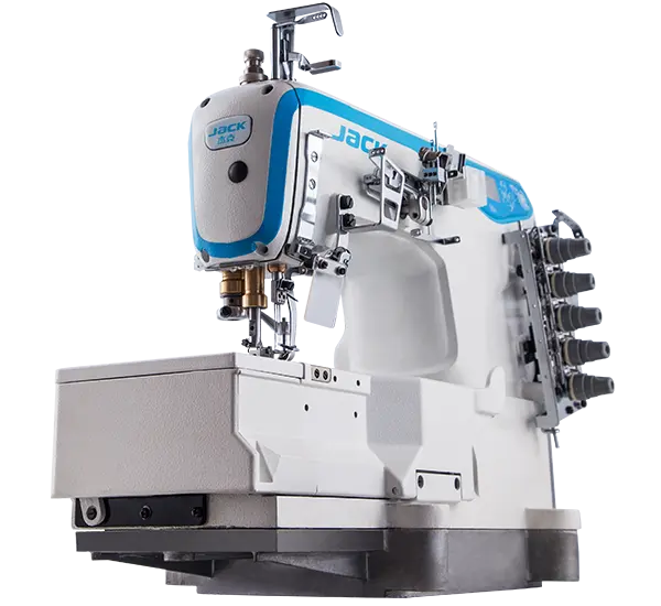 Jack W4-D 3-Needle, 5-Thread Flatbed Interlock / Coverstitch Machine | Direct Drive | Stand & Table