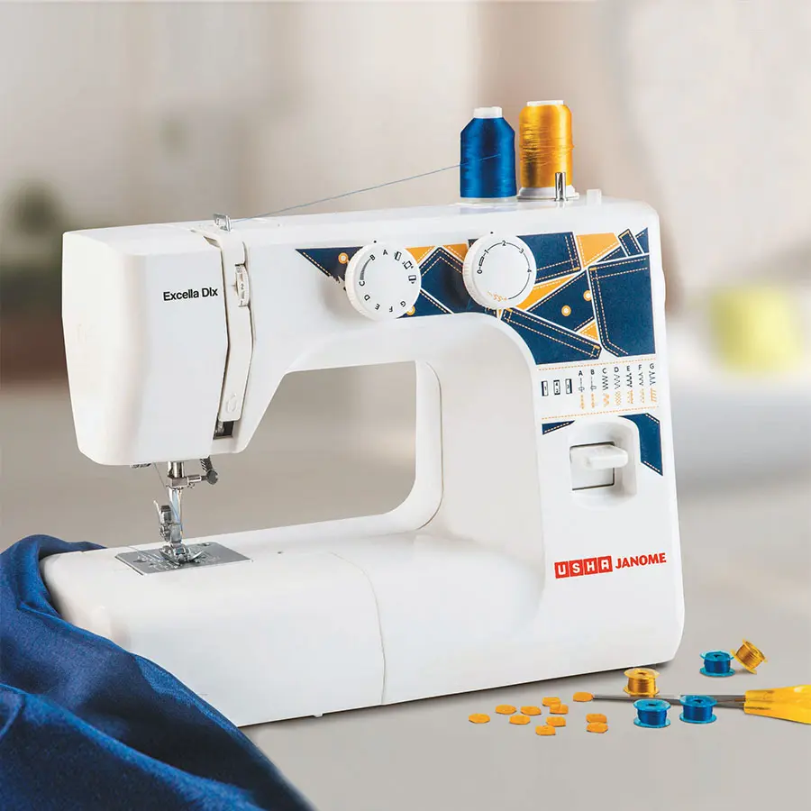 Usha Janome Excella DLX | 13-Stitch Automatic Zigzag Sewing Machine | Needle Threader, LED & Drop Feed